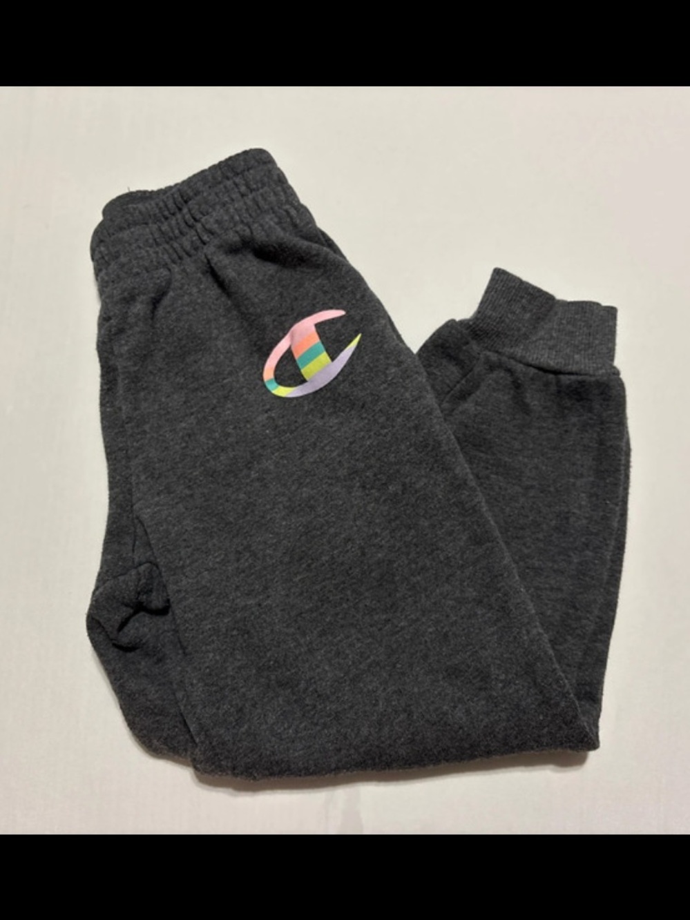 Champion Kids Dark Gray Jogger Sweatpants with Rainbow Logo